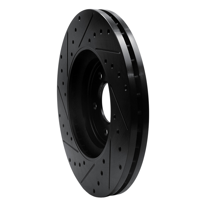 Jaguar XK Brake Rotor (1) - Front Right - R1 Concepts - Drilled & Slotted - Black - `06-`10